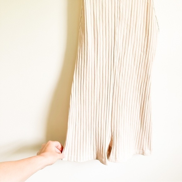 Zara Racerback Ribbed Knit Oatmeal Cream Tan Sleeveless Romper Cat Suit sz Med - Picture 6 of 9